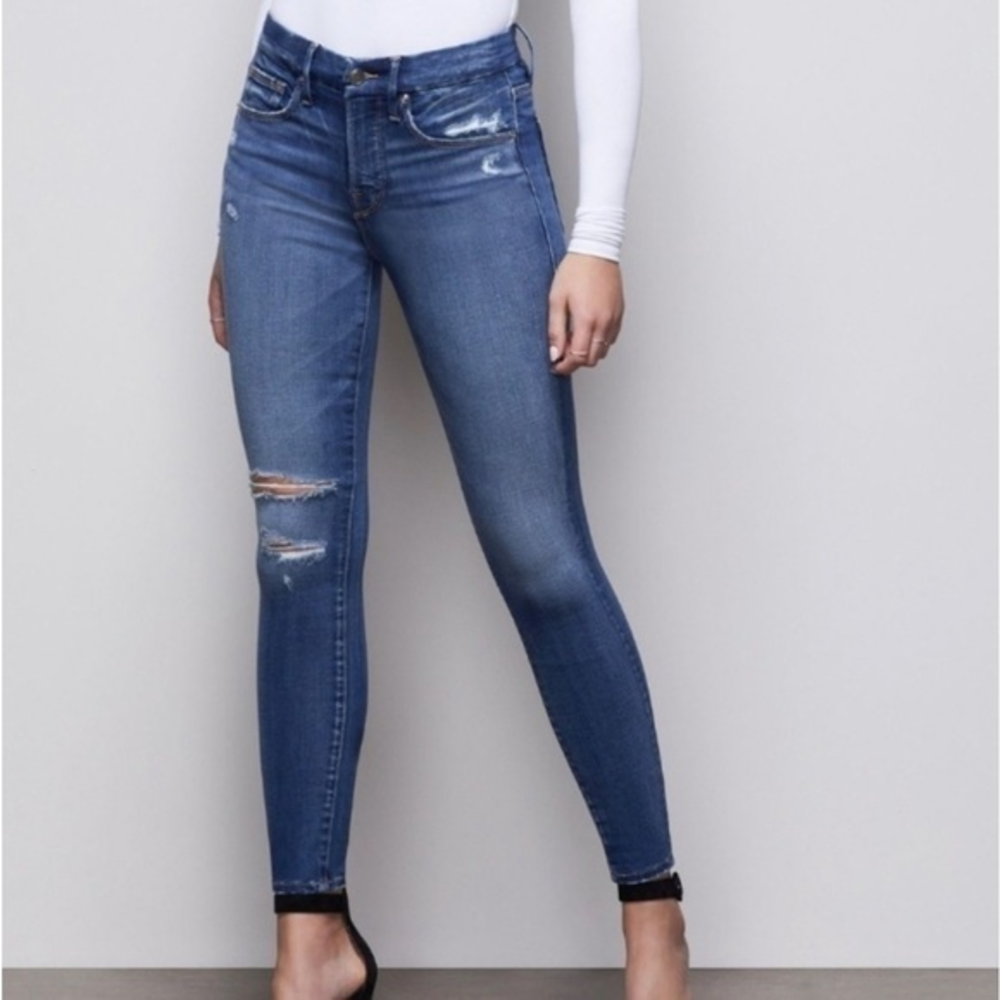 Good‎ American Good Legs Crop Jean In Blue377 distressed with stretch size 6/28